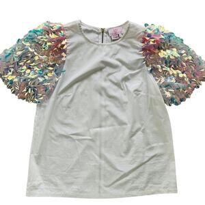 Neubyrne Ladies Sequin Puff Sleeve Blouse Size Small Cotton Party Fancy Shimmer